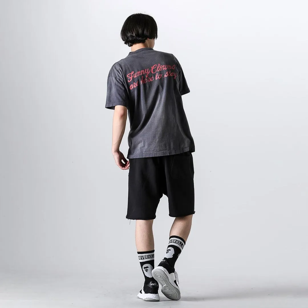 SAINT Mxxxxxx 'SAINT' SWEAT SHORTS/GRY/BLK embroidered SAINT LOGO basic shorts, distressed gray/washed black S-XL, four needles and six threads throughout, produced by a major domestic factory, imported Tajima machine embroidery, washed and distressed, original version